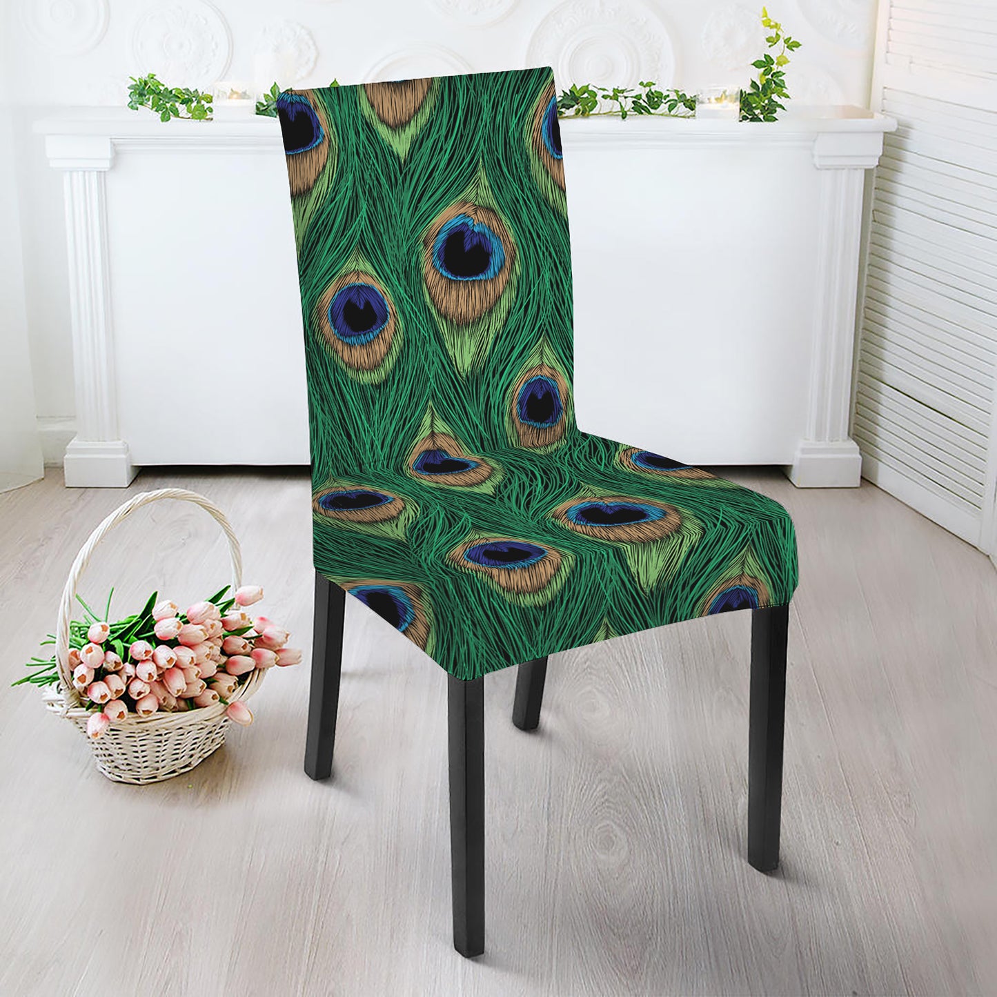 Peacock Tail Pattern Print Dining Chair Slipcover