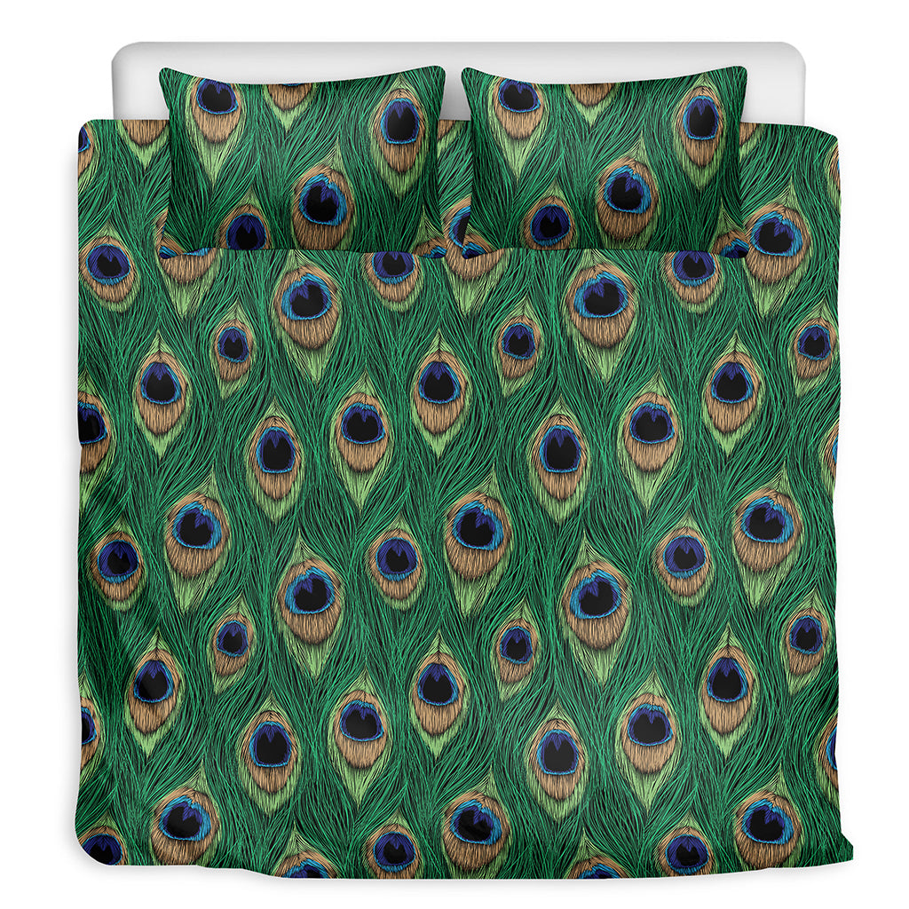 Peacock Tail Pattern Print Duvet Cover Bedding Set