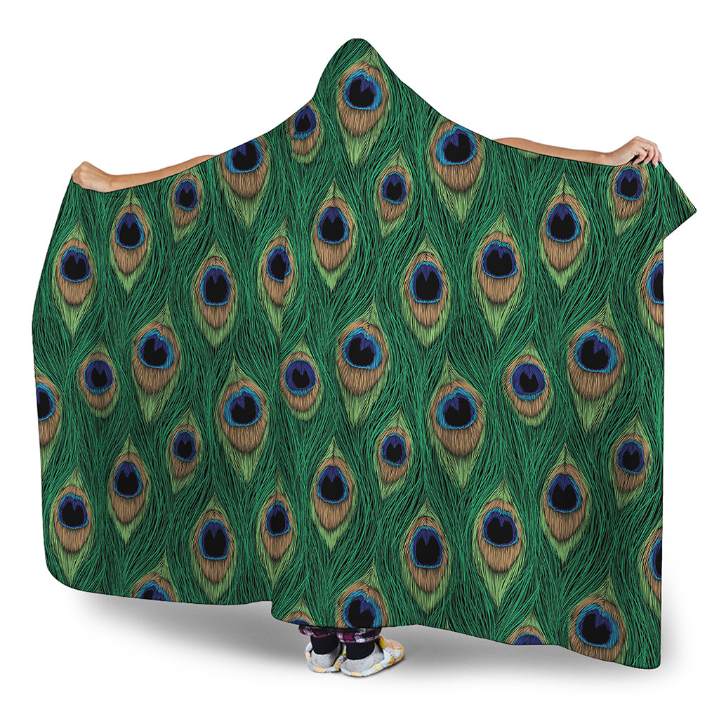 Peacock Tail Pattern Print Hooded Blanket