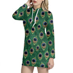 Peacock Tail Pattern Print Hoodie Dress