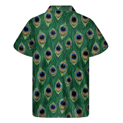 Peacock Tail Pattern Print Men's Short Sleeve Shirt