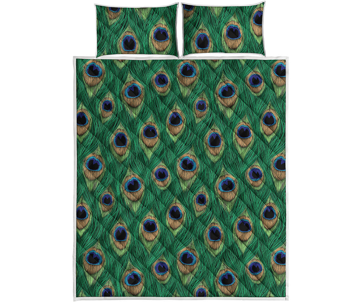 Peacock Tail Pattern Print Quilt Bed Set