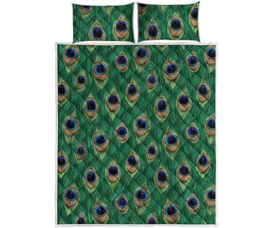 Peacock Tail Pattern Print Quilt Bed Set