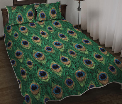 Peacock Tail Pattern Print Quilt Bed Set