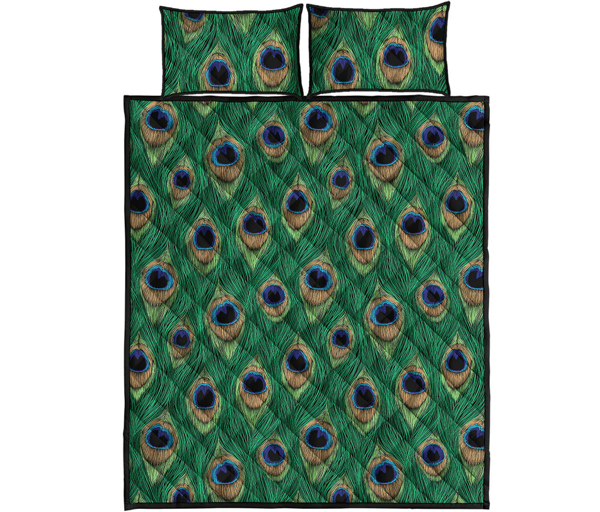 Peacock Tail Pattern Print Quilt Bed Set