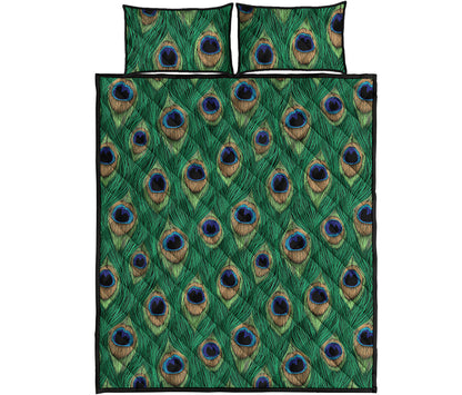Peacock Tail Pattern Print Quilt Bed Set