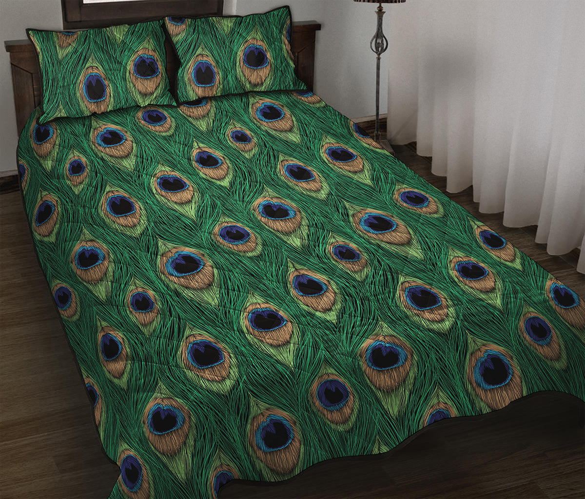 Peacock Tail Pattern Print Quilt Bed Set