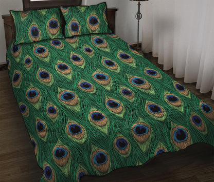 Peacock Tail Pattern Print Quilt Bed Set