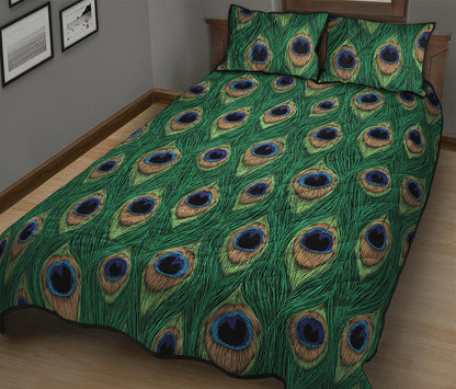 Peacock Tail Pattern Print Quilt Bed Set