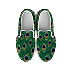 Peacock Tail Pattern Print White Slip On Shoes