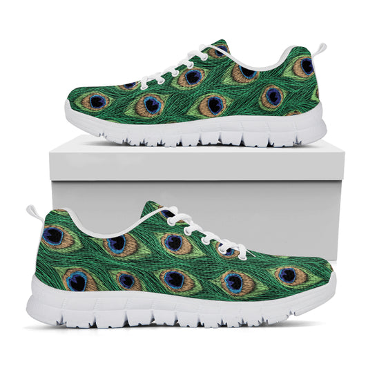 Peacock Tail Pattern Print White Sneakers