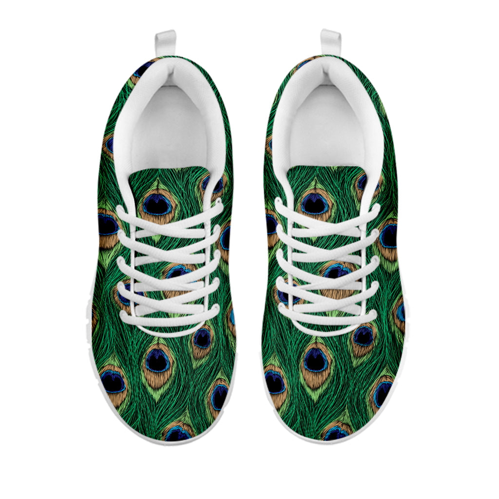 Peacock Tail Pattern Print White Sneakers