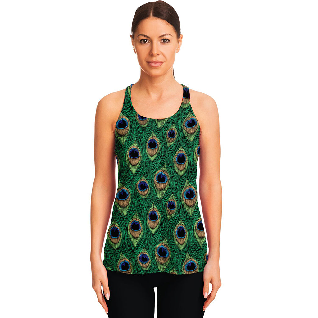 Peacock Tail Pattern Print Women's Racerback Tank Top