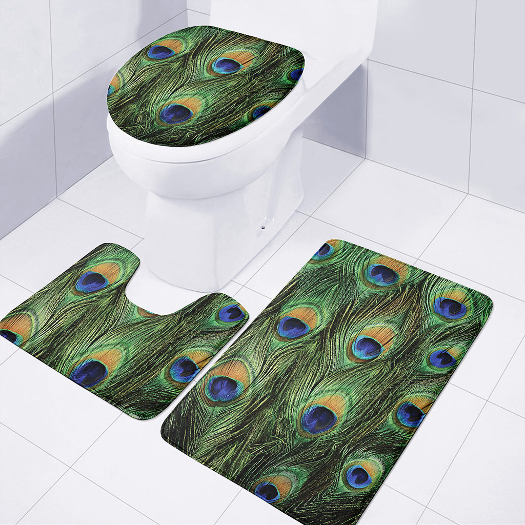 Peacock Tail Print 3 Piece Bath Mat Set