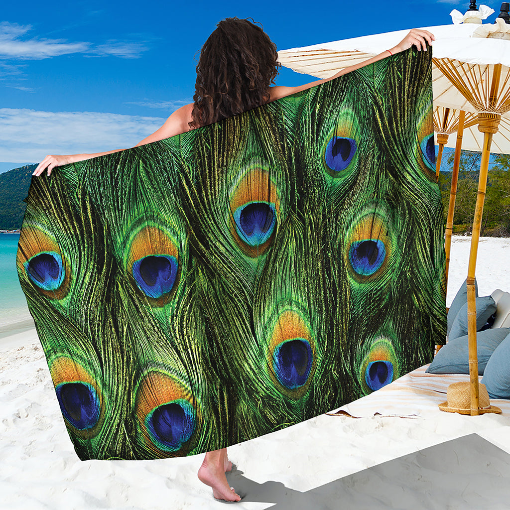 Peacock Tail Print Beach Sarong Wrap