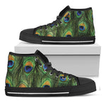 Peacock Tail Print Black High Top Shoes