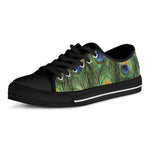 Peacock Tail Print Black Low Top Shoes
