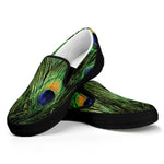 Peacock Tail Print Black Slip On Shoes