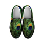 Peacock Tail Print Black Slip On Shoes