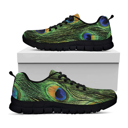 Peacock Tail Print Black Sneakers