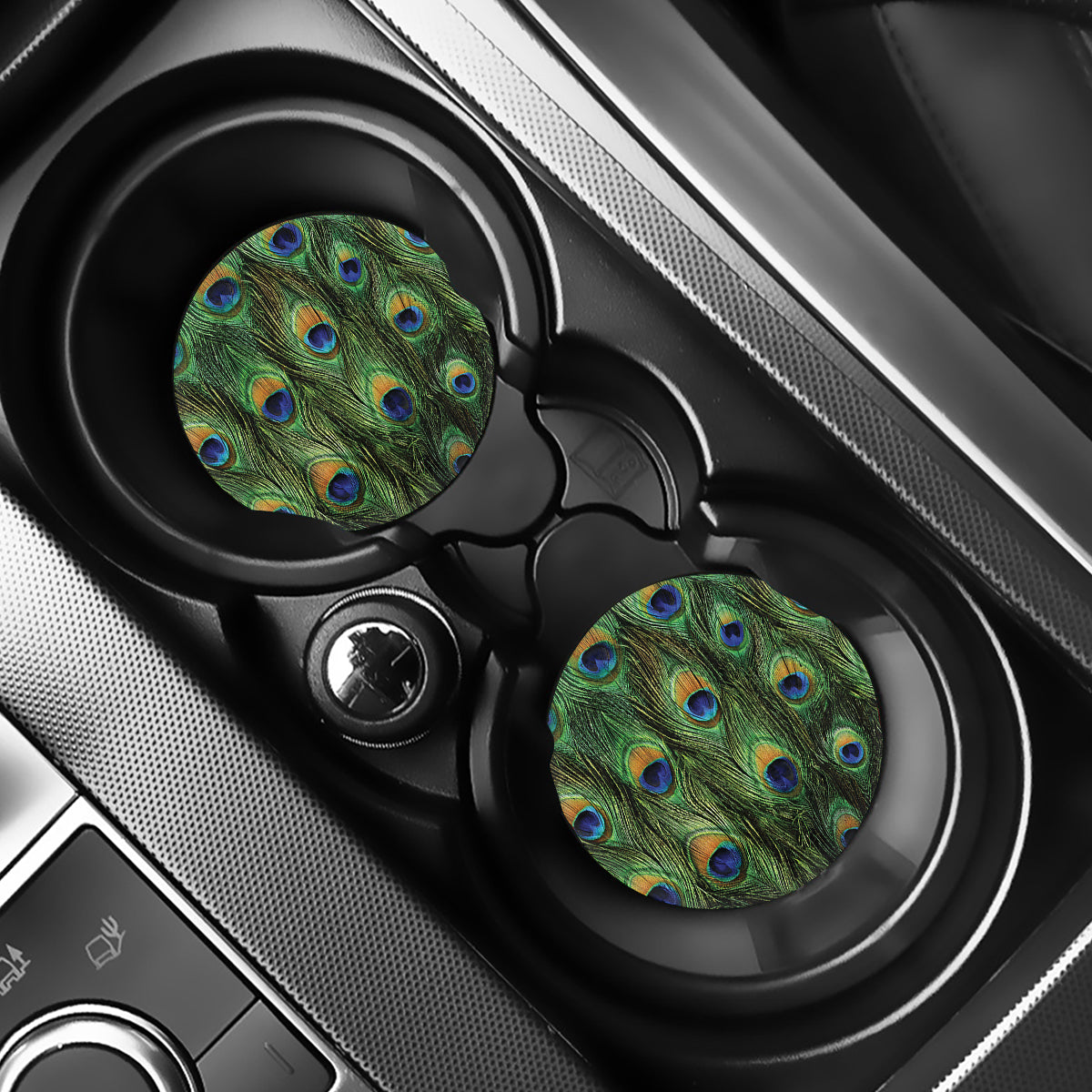 Peacock Tail Print Car Coasters