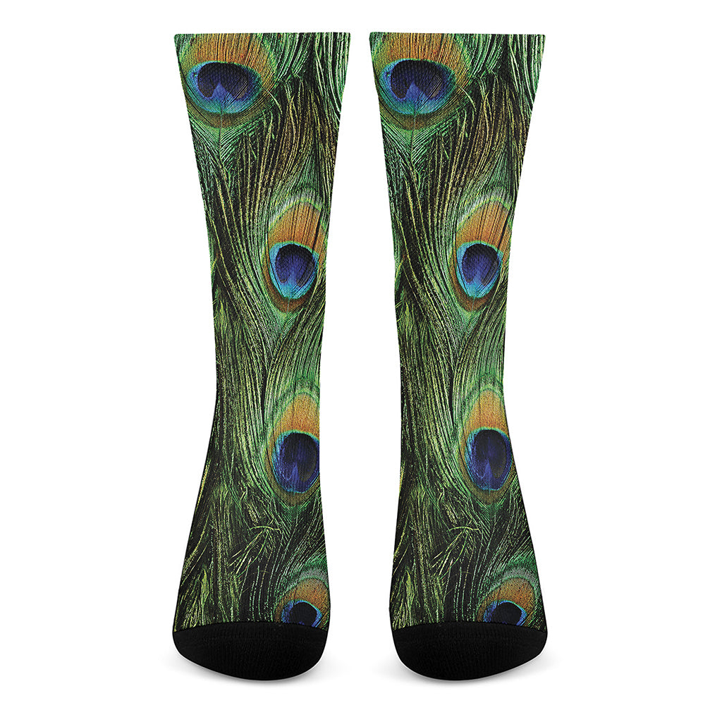 Peacock Tail Print Crew Socks