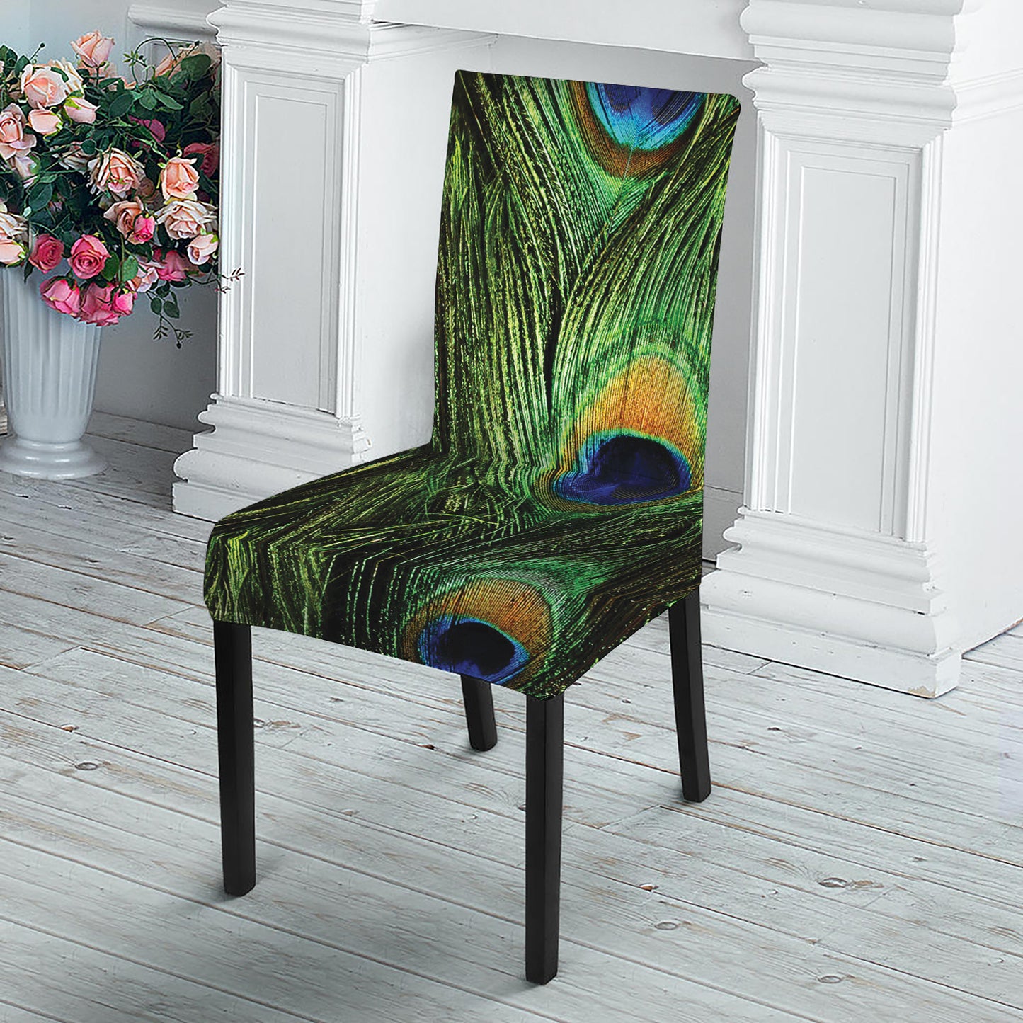 Peacock Tail Print Dining Chair Slipcover