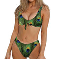 Peacock Tail Print Front Bow Tie Bikini