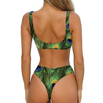 Peacock Tail Print Front Bow Tie Bikini