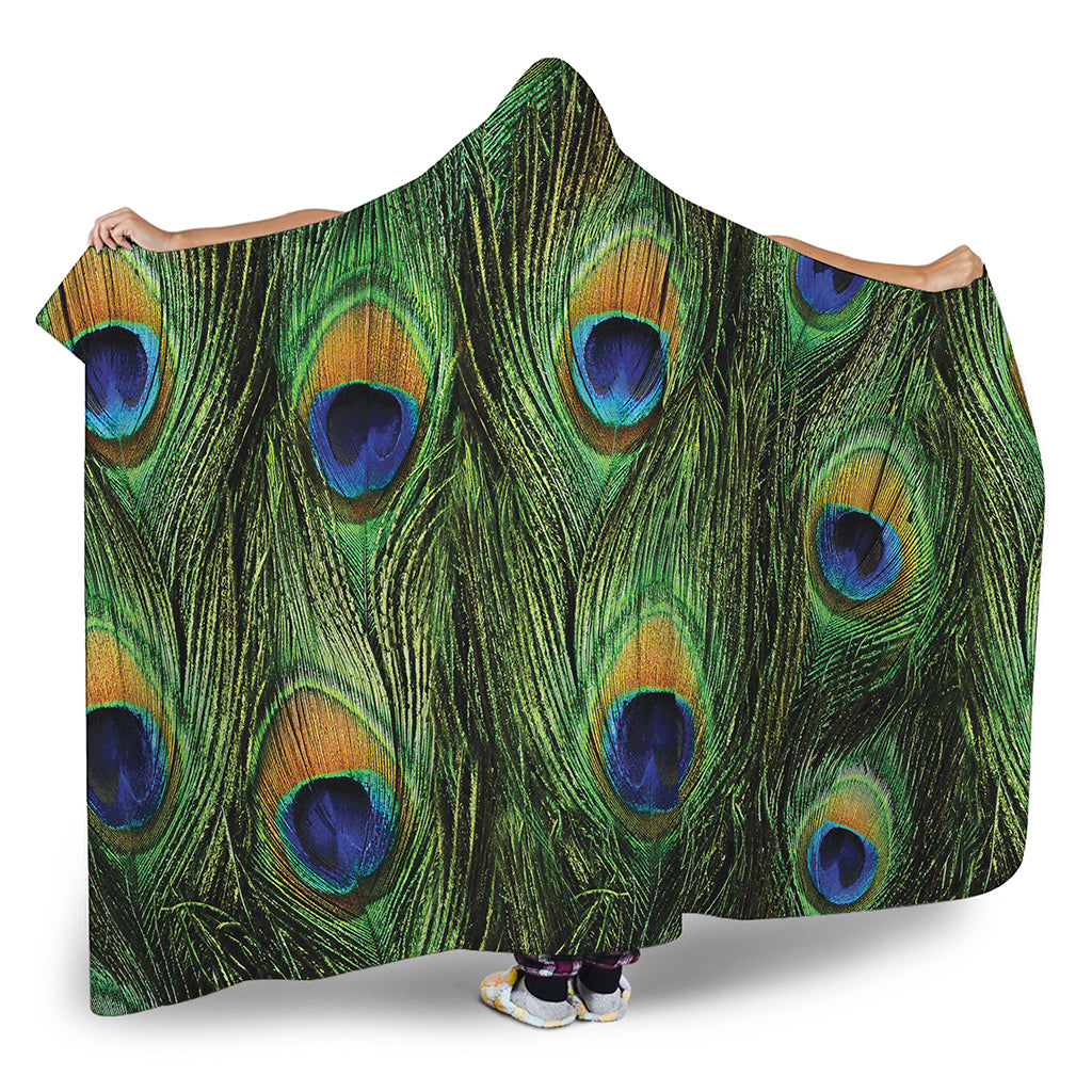 Peacock Tail Print Hooded Blanket