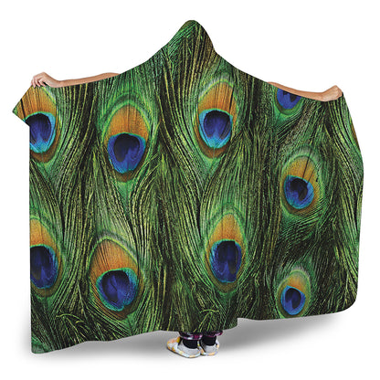 Peacock Tail Print Hooded Blanket