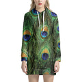 Peacock Tail Print Pullover Hoodie Dress