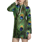 Peacock Tail Print Hoodie Dress