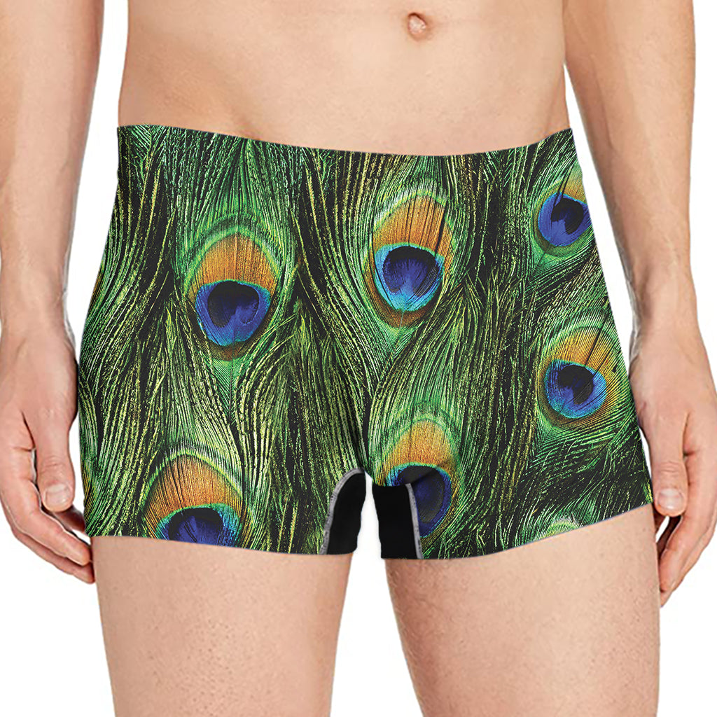 Peacock Tail Print Men's Boxer Briefs