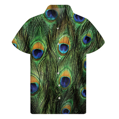 Peacock Tail Print Men's Short Sleeve Shirt