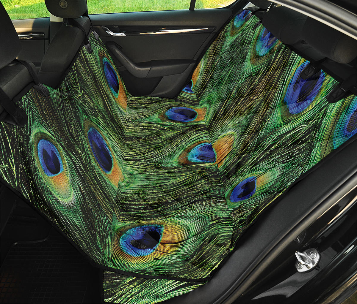 Peacock Tail Print Pet Car Back Seat Cover