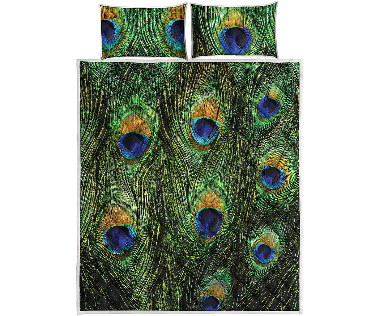 Peacock Tail Print Quilt Bed Set