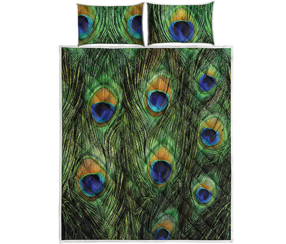 Peacock Tail Print Quilt Bed Set