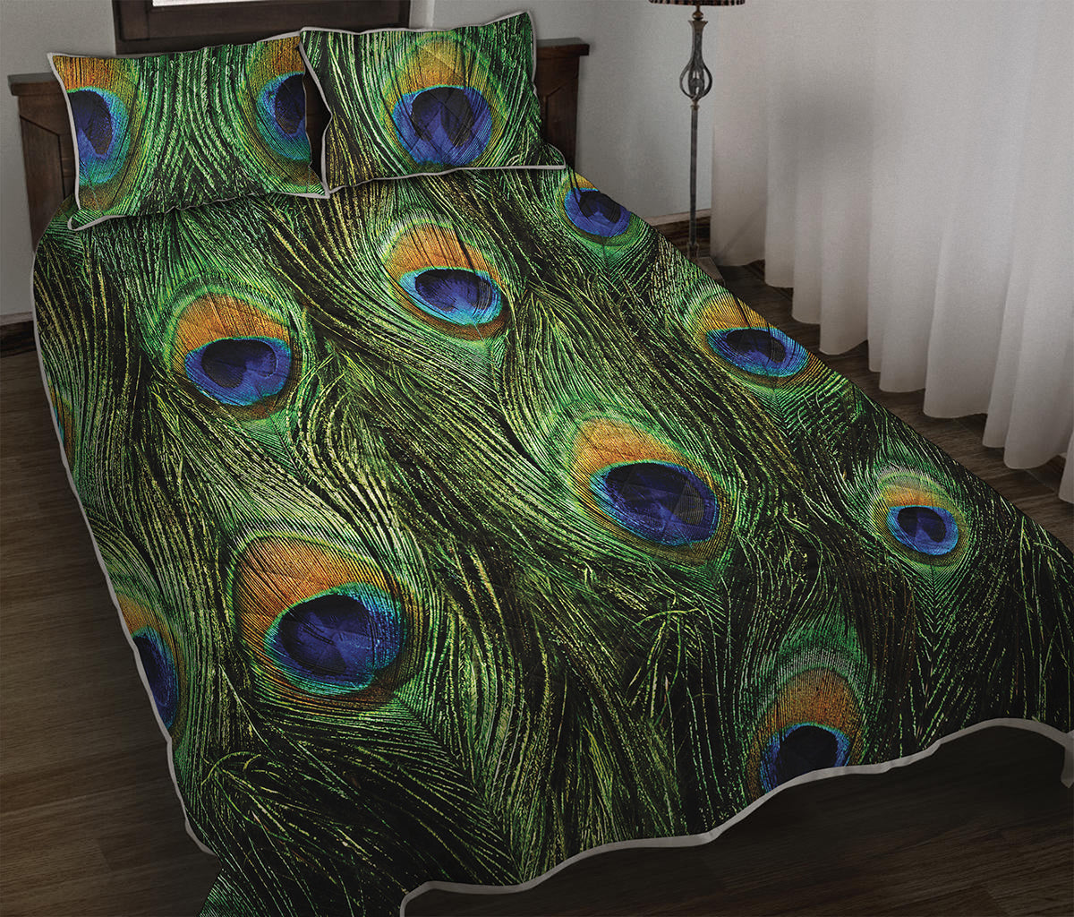 Peacock Tail Print Quilt Bed Set