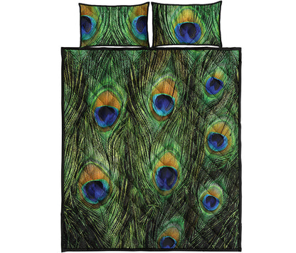 Peacock Tail Print Quilt Bed Set