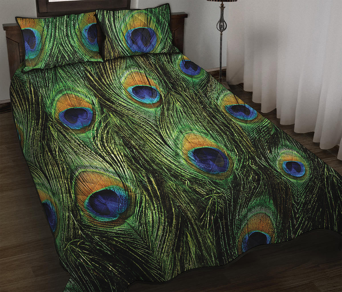 Peacock Tail Print Quilt Bed Set