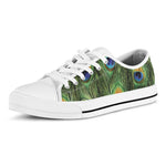 Peacock Tail Print White Low Top Shoes