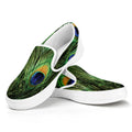 Peacock Tail Print White Slip On Sneakers