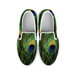 Peacock Tail Print White Slip On Shoes