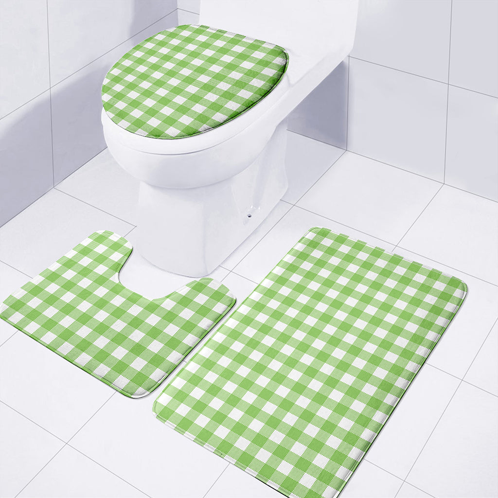 Pear Green And White Gingham Print 3 Piece Bath Mat Set