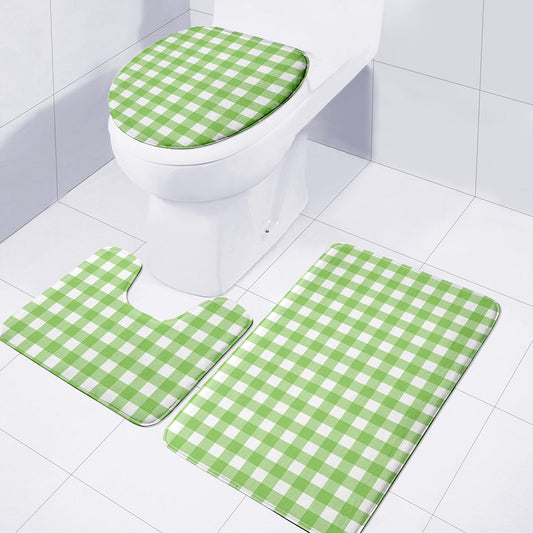 Pear Green And White Gingham Print 3 Piece Bath Mat Set