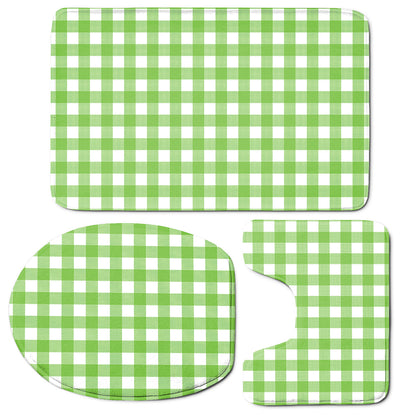 Pear Green And White Gingham Print 3 Piece Bath Mat Set