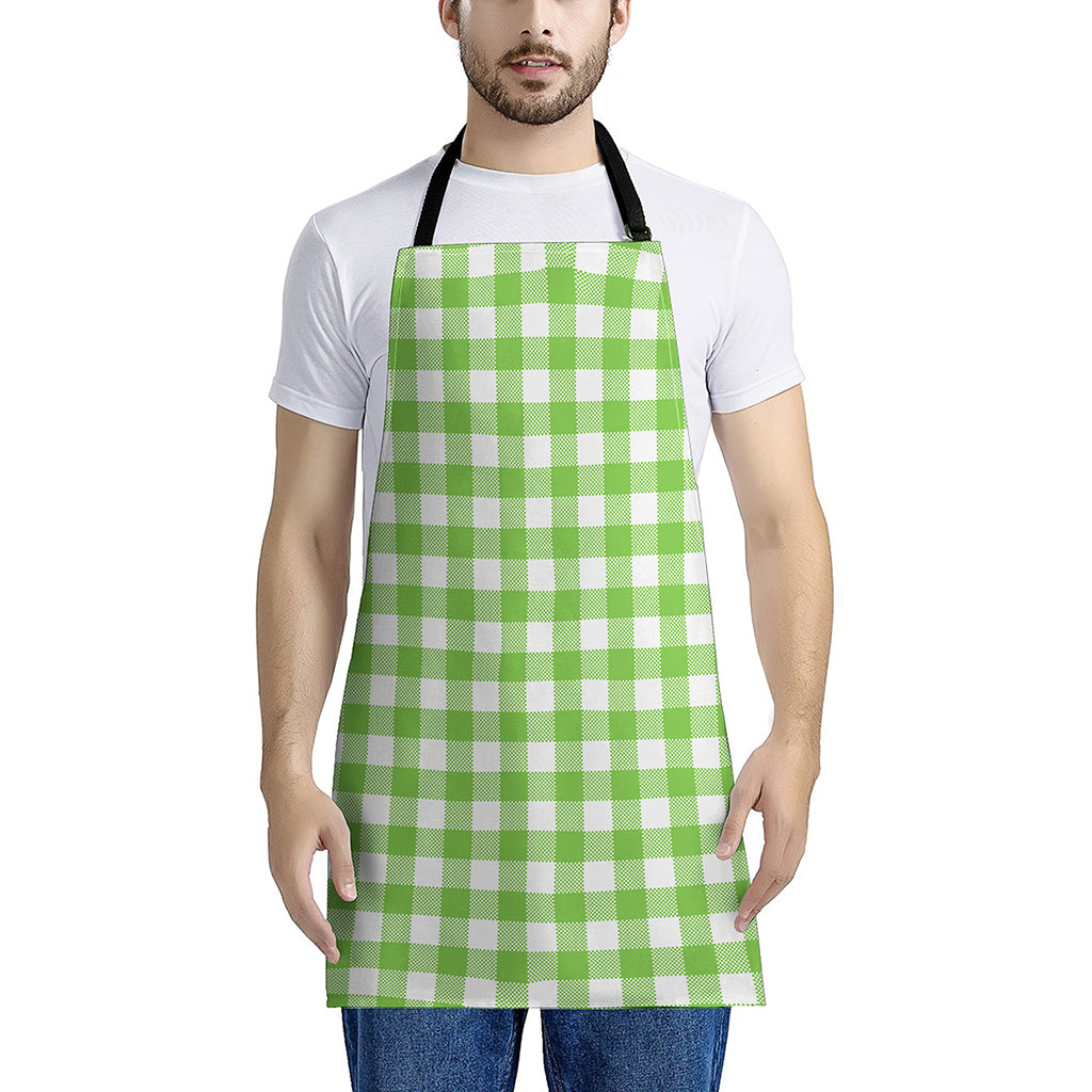 Pear Green And White Gingham Print Apron
