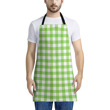 Pear Green And White Gingham Print Apron