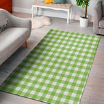 Pear Green And White Gingham Print Area Rug